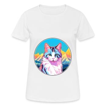 Japanische Bobtail-Katze Buntes Cartoon-Aquarell I - Frauen T-Shirt atmungsaktiv - Weiß - Vorne - AI Model Female 172 dark (172cm)
