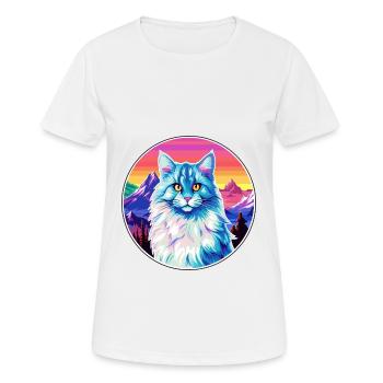 German Longhair Cat Colorful Cartoon Watercolor Il - Women's Breathable T-Shirt - white - Front - AI Model Female 172 dark (172cm)