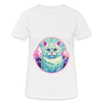 Chat d’argent britannique coloré dessin animé aquarelle malade - T-shirt respirant Femme - blanc - Devant - AI Model Female 172 dark (172cm)