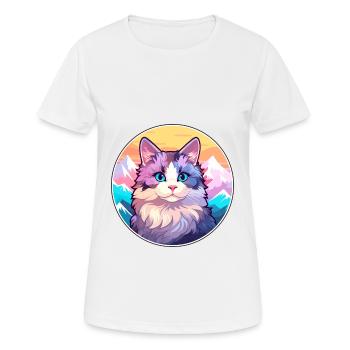 Verdünnte Calico Katze Bunte Karikatur Aquarell Illu - Frauen T-Shirt atmungsaktiv - Weiß - Vorne - AI Model Female 172 dark (172cm)