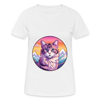 Highlander Cat Colorful Cartoon Watercolor Illustr - Women's Breathable T-Shirt - white - Front - AI Model Female 172 dark (172cm)