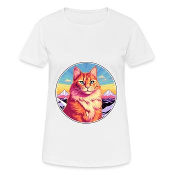 Ginger Longhair Cat Coloré Dessin Animé Aquarelle Il - T-shirt respirant Femme - blanc - Devant - AI Model Female 172 dark (172cm)