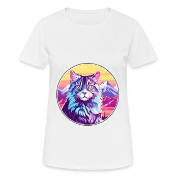 Maine Coon chat coloré dessin animé aquarelle Illustration - T-shirt respirant Femme - blanc - Devant - AI Model Female 172 dark (172cm)