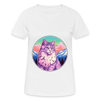 Chat de la forêt norvégienne coloré dessin animé aquarelle I - T-shirt respirant Femme - blanc - Devant - AI Model Female 172 dark (172cm)