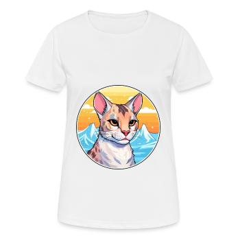 Savannah Katze Bunte Karikatur Aquarell illustriert - Frauen T-Shirt atmungsaktiv - Weiß - Vorne - AI Model Female 172 dark (172cm)