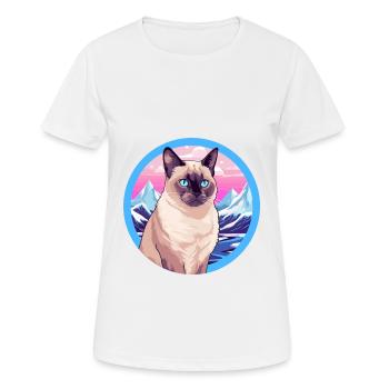 Siamesische Kurzhaarkatze Buntes Karikatur-Aquarell - Frauen T-Shirt atmungsaktiv - Weiß - Vorne - AI Model Female 172 dark (172cm)