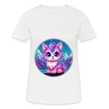 Pixie Cat Colorful Cartoon Watercolor Illustration - Women's Breathable T-Shirt - white - Front - AI Model Female 172 dark (172cm)