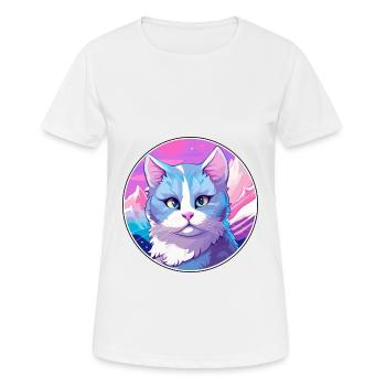 Russische blaue Katze bunte Karikatur Aquarell Illus - Frauen T-Shirt atmungsaktiv - Weiß - Vorne - AI Model Female 172 dark (172cm)