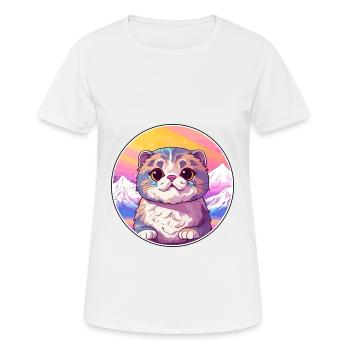 Scottish Fold chat coloré dessin animé aquarelle Illu - T-shirt respirant Femme - blanc - Devant - AI Model Female 172 dark (172cm)