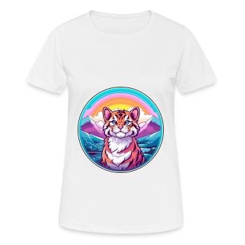 Tiger Katze Bunte Karikatur Aquarell Illustration - Frauen T-Shirt atmungsaktiv - Weiß - Vorne - AI Model Female 172 dark (172cm)