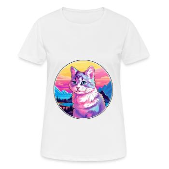 Chat polydactyle américain coloré dessin animé Watercolo - T-shirt respirant Femme - blanc - Devant - AI Model Female 172 dark (172cm)
