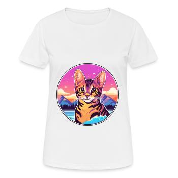 Bengal Katze Bunte Karikatur Aquarell Illustration - Frauen T-Shirt atmungsaktiv - Weiß - Vorne - AI Model Female 172 dark (172cm)