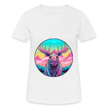Moose Watercolor Cartoon Kawaii Pet Animal Colorfu - Women's Breathable T-Shirt - white - Front - AI Model Female 172 dark (172cm)