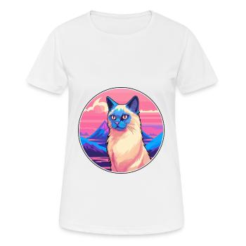 Balinesische Katze Bunte Karikatur Aquarell Illustrat - Frauen T-Shirt atmungsaktiv - Weiß - Vorne - AI Model Female 172 dark (172cm)