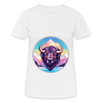 Bison Aquarelle Dessin Animé Kawaii Animal Animal Colorfu - T-shirt respirant Femme - blanc - Devant - AI Model Female 172 dark (172cm)