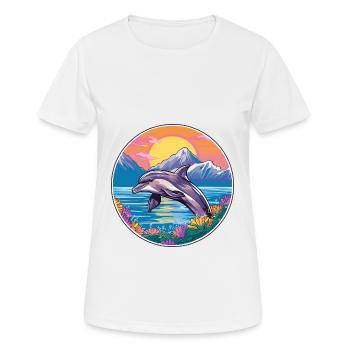 Delfin Aquarell Karikatur Kawaii Haustier Tier Farbe - Frauen T-Shirt atmungsaktiv - Weiß - Vorne - AI Model Female 172 dark (172cm)
