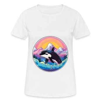 Orca Aquarell Karikatur Kawaii Haustier Tier Bunt - Frauen T-Shirt atmungsaktiv - Weiß - Vorne - AI Model Female 172 dark (172cm)