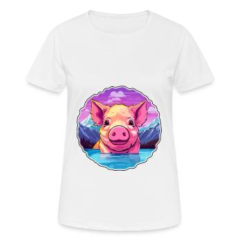 Cochon Aquarelle Dessin Animé Kawaii Animal De Compagnie Coloré - T-shirt respirant Femme - blanc - Devant - AI Model Female 172 dark (172cm)