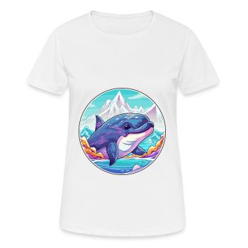 Wal Aquarell Karikatur Kawaii Haustier Tier Farbefu - Frauen T-Shirt atmungsaktiv - Weiß - Vorne - AI Model Female 172 dark (172cm)
