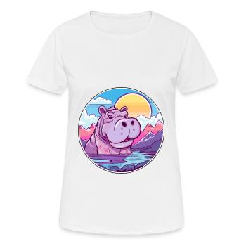 Hippopotame Aquarelle Dessin Animé Kawaii Animal Animal Colorfu - T-shirt respirant Femme - blanc - Devant - AI Model Female 172 dark (172cm)