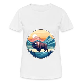 Bison Aquarelle Dessin Animé Kawaii Animal Animal Colorfu - T-shirt respirant Femme - blanc - Devant - AI Model Female 172 dark (172cm)