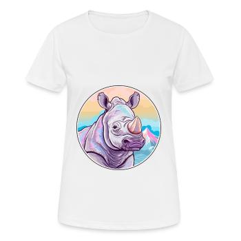 Nashorn Aquarell Karikatur Kawaii Haustier Tier Farbefu - Frauen T-Shirt atmungsaktiv - Weiß - Vorne - AI Model Female 172 dark (172cm)