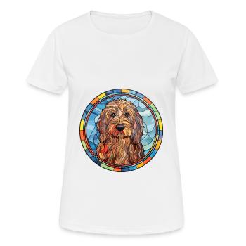 Barbet chien race vitrail aquarelle colorée - T-shirt respirant Femme - blanc - Devant - AI Model Female 172 dark (172cm)