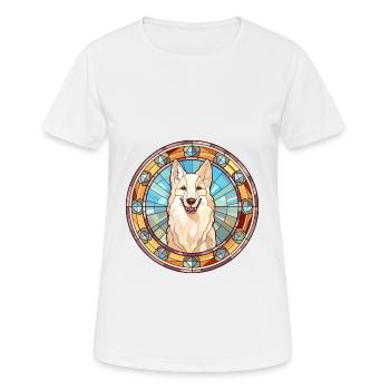 Berger Blanc Suisse Hunderasse Buntglas Colorf - Frauen T-Shirt atmungsaktiv - Weiß - Vorne - AI Model Female 172 dark (172cm)