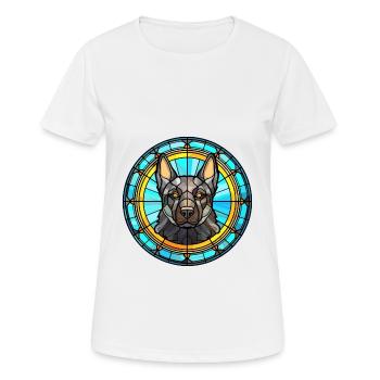 Black Norwegian Elkhound Dog Breed Stained Glass C - Women's Breathable T-Shirt - white - Front - AI Model Female 172 dark (172cm)