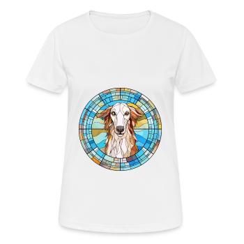 Borzoi Dog Breed Stained Glass Colorful Watercolor - Women's Breathable T-Shirt - white - Front - AI Model Female 172 dark (172cm)