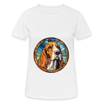 Bruno Jura Jagdhund Hunderasse Buntglas Bunt - Frauen T-Shirt atmungsaktiv - Weiß - Vorne - AI Model Female 172 dark (172cm)