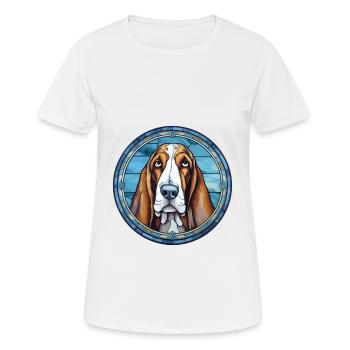 Blaue Gascogne Basset Hunderasse Buntglas Farbe - Frauen T-Shirt atmungsaktiv - Weiß - Vorne - AI Model Female 172 dark (172cm)
