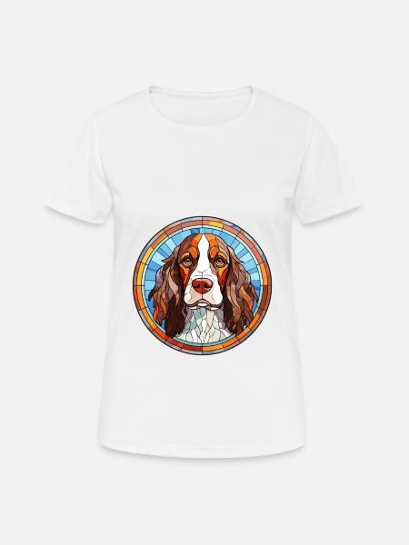 Anglais Springer Spaniel chien race vitrail C - T-shirt respirant Femme - blanc