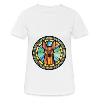 Deutsche Pinscher Hunderasse Buntglas Bunt W - Frauen T-Shirt atmungsaktiv - Weiß - Vorne - AI Model Female 172 dark (172cm)