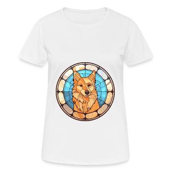 Finnischer Spitz Hunderasse Buntes Glas Wat - Frauen T-Shirt atmungsaktiv - Weiß - Vorne - AI Model Female 172 dark (172cm)