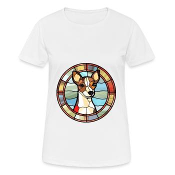 Japanese Terrier Dog Breed Stained Glass Colorful - Women's Breathable T-Shirt - white - Front - AI Model Female 172 dark (172cm)