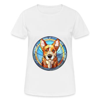 Kyi Leo Hunderasse Buntes Glas Buntes Wassercolo - Frauen T-Shirt atmungsaktiv - Weiß - Vorne - AI Model Female 172 dark (172cm)