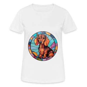 Miniatur Dackel Hunderasse Buntglas Colorf - Frauen T-Shirt atmungsaktiv - Weiß - Vorne - AI Model Female 172 dark (172cm)