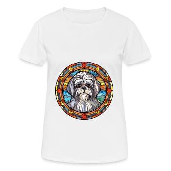 Bichon maltais Shih Tzu chien race vitrail coloré - T-shirt respirant Femme - blanc - Devant - AI Model Female 172 dark (172cm)