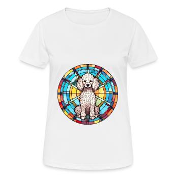 Miniatur Pudel Hunderasse Buntglas bunt - Frauen T-Shirt atmungsaktiv - Weiß - Vorne - AI Model Female 172 dark (172cm)