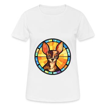 Russischer Toy Terrier Hunderasse Buntglas Colorf - Frauen T-Shirt atmungsaktiv - Weiß - Vorne - AI Model Female 172 dark (172cm)