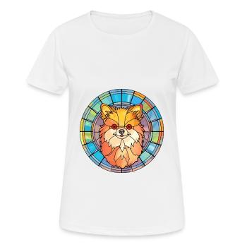 Spitz de Poméranie chien race vitrail coloré - T-shirt respirant Femme - blanc - Devant - AI Model Female 172 dark (172cm)