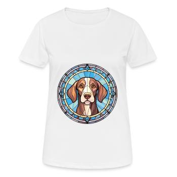 Chien d’arrêt portugais race vitrail Colorfu - T-shirt respirant Femme - blanc - Devant - AI Model Female 172 dark (172cm)