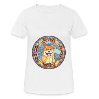 Shikoku Dog Breed Stained Glass Colorful Watercolo - Women's Breathable T-Shirt - white - Front - AI Model Female 172 dark (172cm)