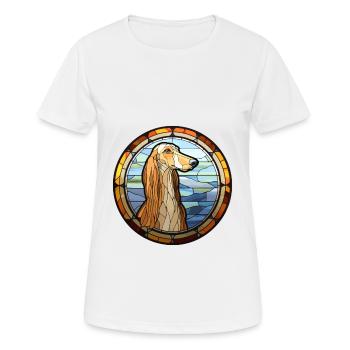 Saluki Dog Breed Stained Glass Colorful Watercolor - Women's Breathable T-Shirt - white - Front - AI Model Female 172 dark (172cm)