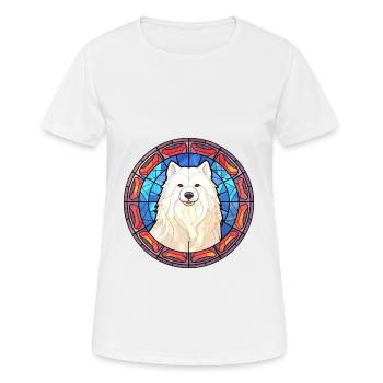 Samoyed Dog Breed Stained Glass Colorful Watercolo - Women's Breathable T-Shirt - white - Front - AI Model Female 172 dark (172cm)
