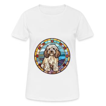 Tibetan Terrier Dog Breed Stained Glass Colorful W - Women's Breathable T-Shirt - white - Front - AI Model Female 172 dark (172cm)