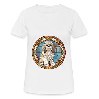 Tibetische Kyi Apso Hunderasse Buntglas Bunt - Frauen T-Shirt atmungsaktiv - Weiß - Vorne - AI Model Female 172 dark (172cm)