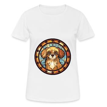 Tibetischer Spaniel Hunderasse Buntes Glas Buntes W - Frauen T-Shirt atmungsaktiv - Weiß - Vorne - AI Model Female 172 dark (172cm)