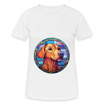 Volpino Italiano Hunderasse Buntglas Bunt - Frauen T-Shirt atmungsaktiv - Weiß - Vorne - AI Model Female 172 dark (172cm)